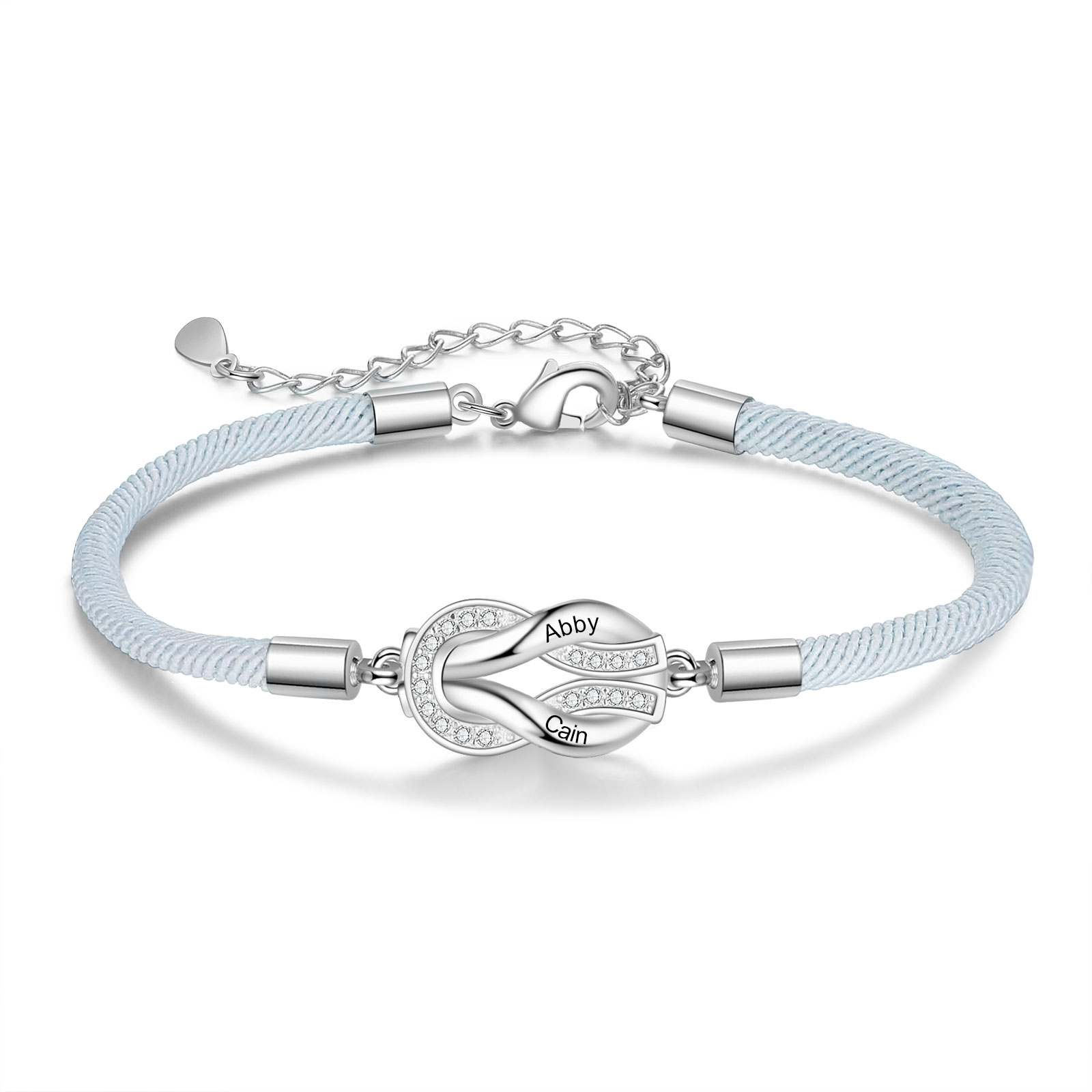 Personalisierte 2 Namen Seemansknoten Armband mit Zirkonia