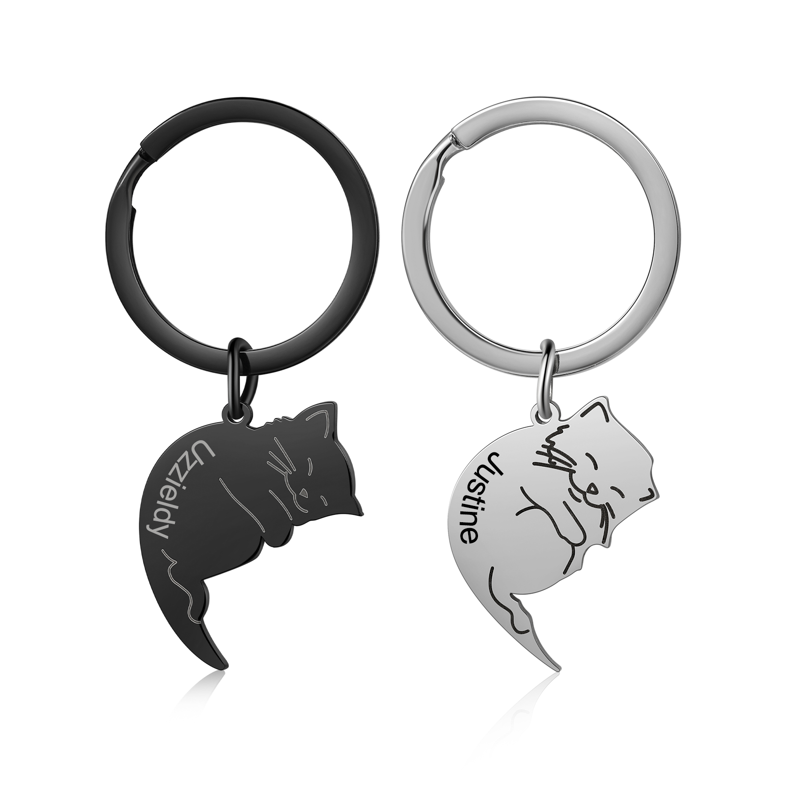 Personalisierbare 2 Namen Katze Paar Metall Schlüsselanhänger