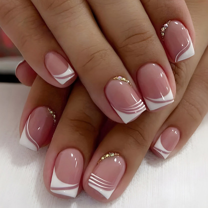 24 Stück Rosa Nagelaufkleber kurze Nägel Burgunderrot künstliche Nagelflicken