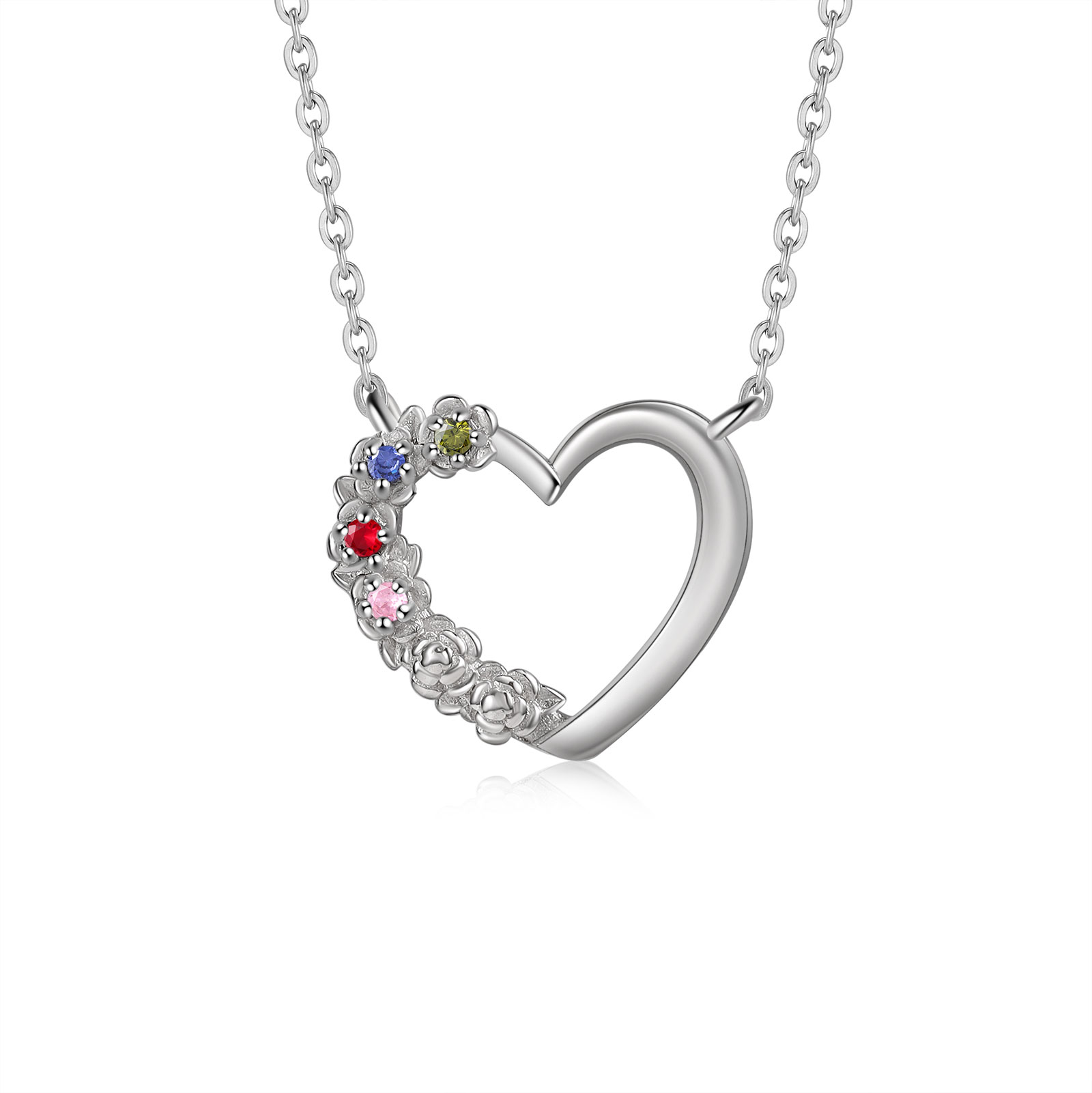 Personalisierte 4 Geburtssteine Herz Rose Halskette für Großmutter