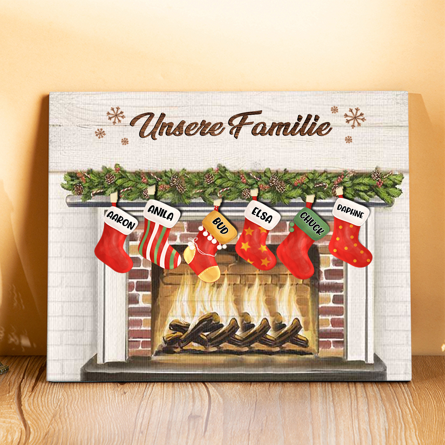 Familie Holzbild - Personalisierter Text & 6 Namen Kamin Holzdekoration-Geschenk für Opa/Oma