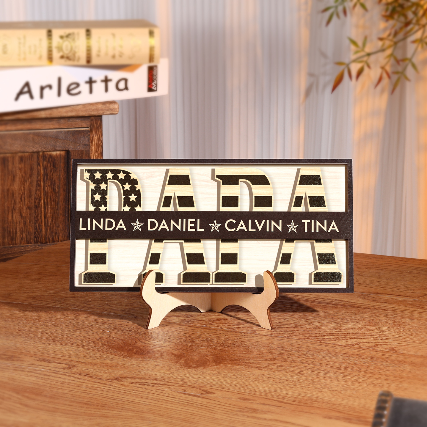 Papa Holz Deko-Personalisierbare 4 Namen Ornament Holzdekoration für Vater