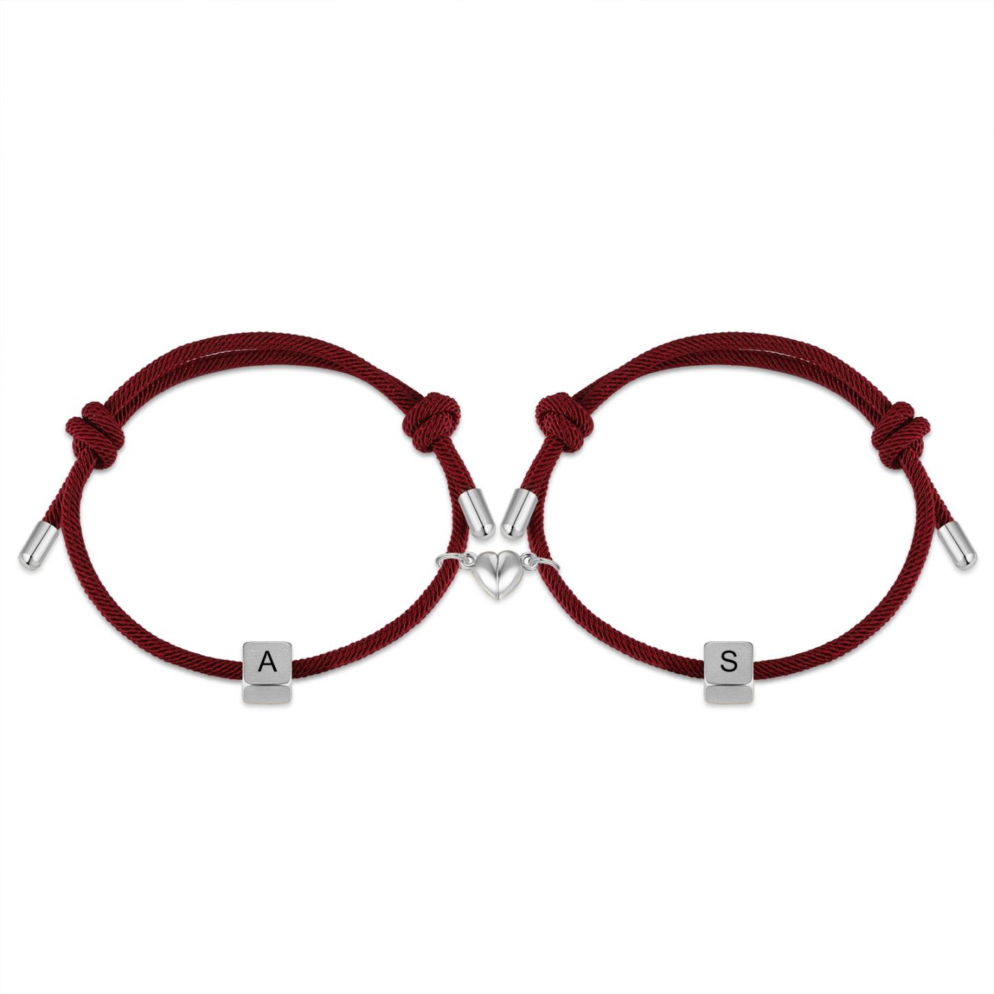 Personalisierte 2 Buchstaben Paar Herz Magnet Rot Handseil Armbänder