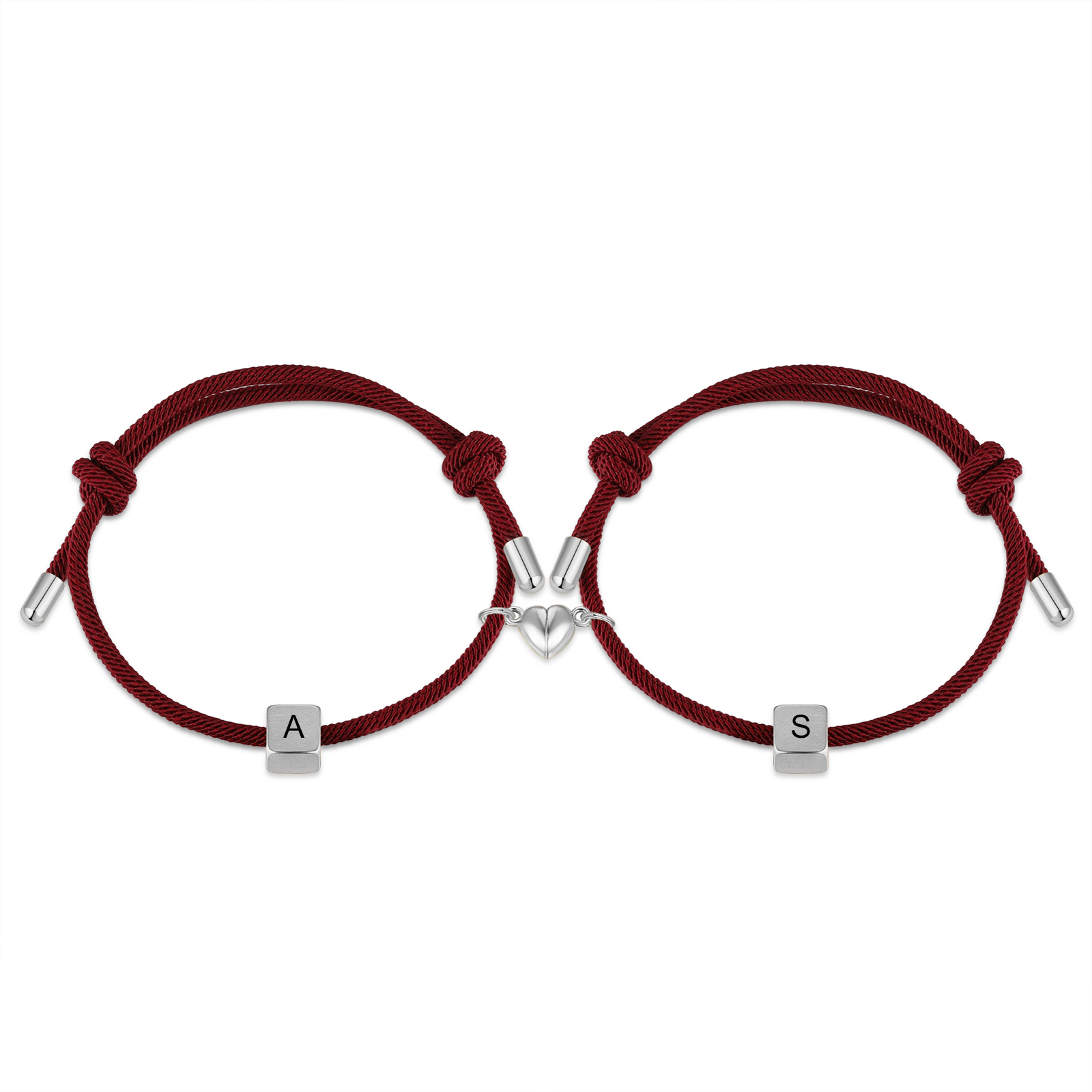 Personalisierte 2 Buchstaben Paar Herz Magnet Rot Handseil Armbänder