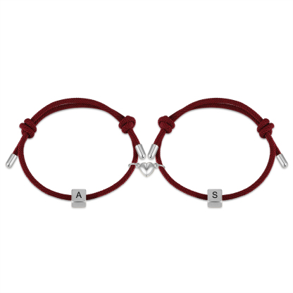 Personalisierte 2 Buchstaben Paar Herz Magnet Rot Handseil Armbänder