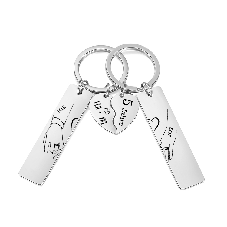 Personalisierbare 2 Namen & Nummer- Du + Ich = xx Jahre - Metall Paar Schlüsselanhänger Hochzeitstagsgeschenk