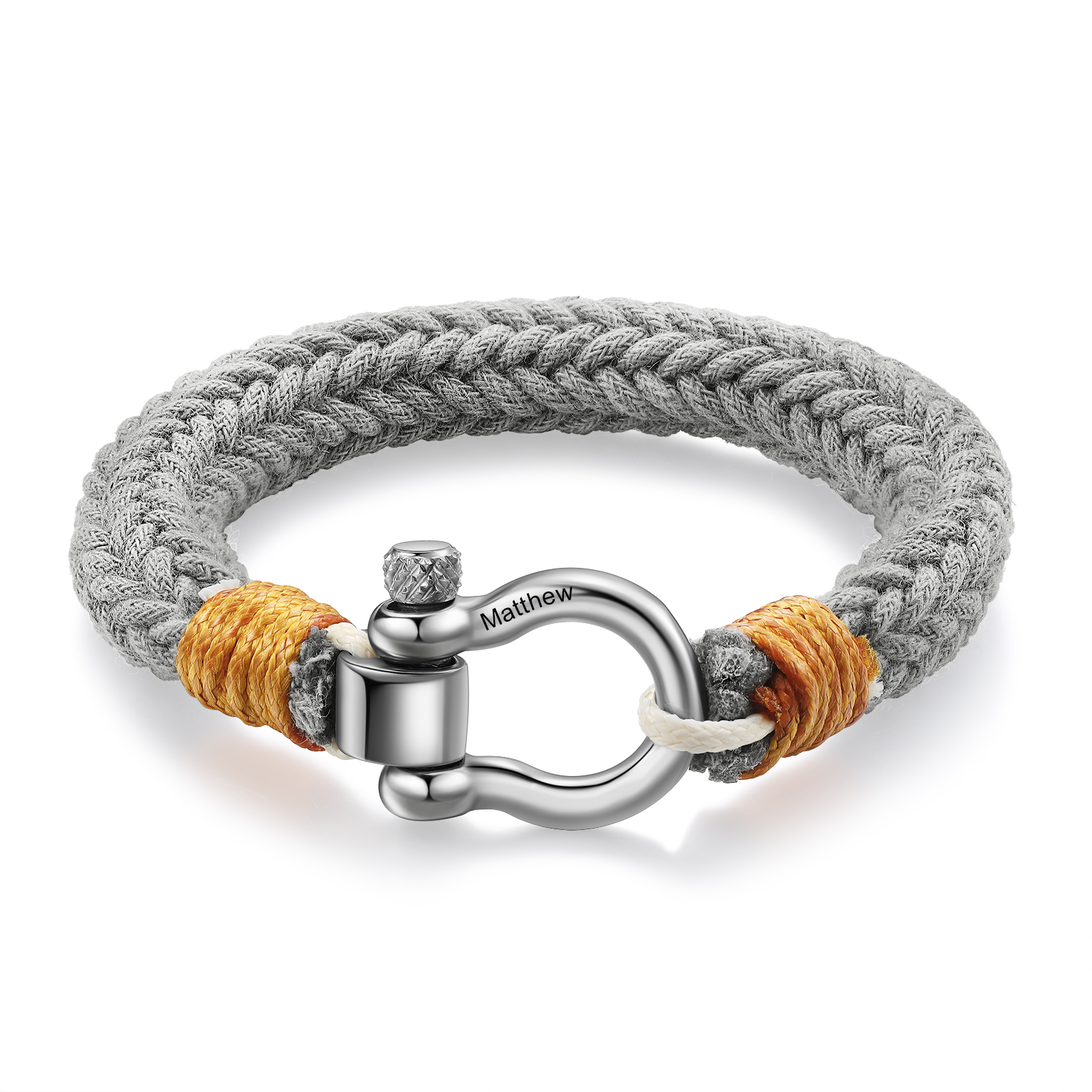 Herren Personalisierter 1 Name Edelstahl Hufeisenschnalle Dickes Geflochtenes Seil Armband