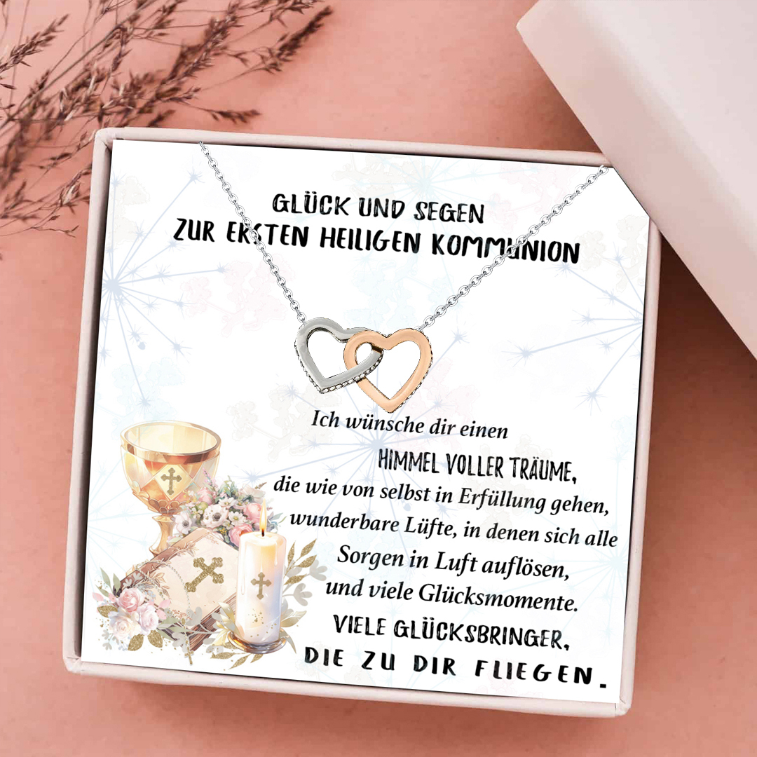 925 Sterling Silber Herz Halskette-Glück und Segen zur ersten heiligen Kommunion- zur Kommunion Geschenk mit Nachrichtenkarte
