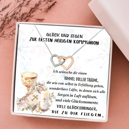 925 Sterling Silber Herz Halskette-Glück und Segen zur ersten heiligen Kommunion- zur Kommunion Geschenk mit Nachrichtenkarte