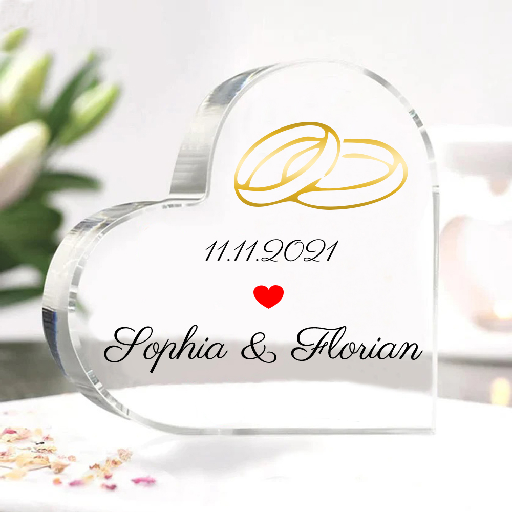 Personalisierte 1 Text Acryl-Deko Paar Ringe Schreibtischdekoration Hochzeitstag Geschenk für Paar
