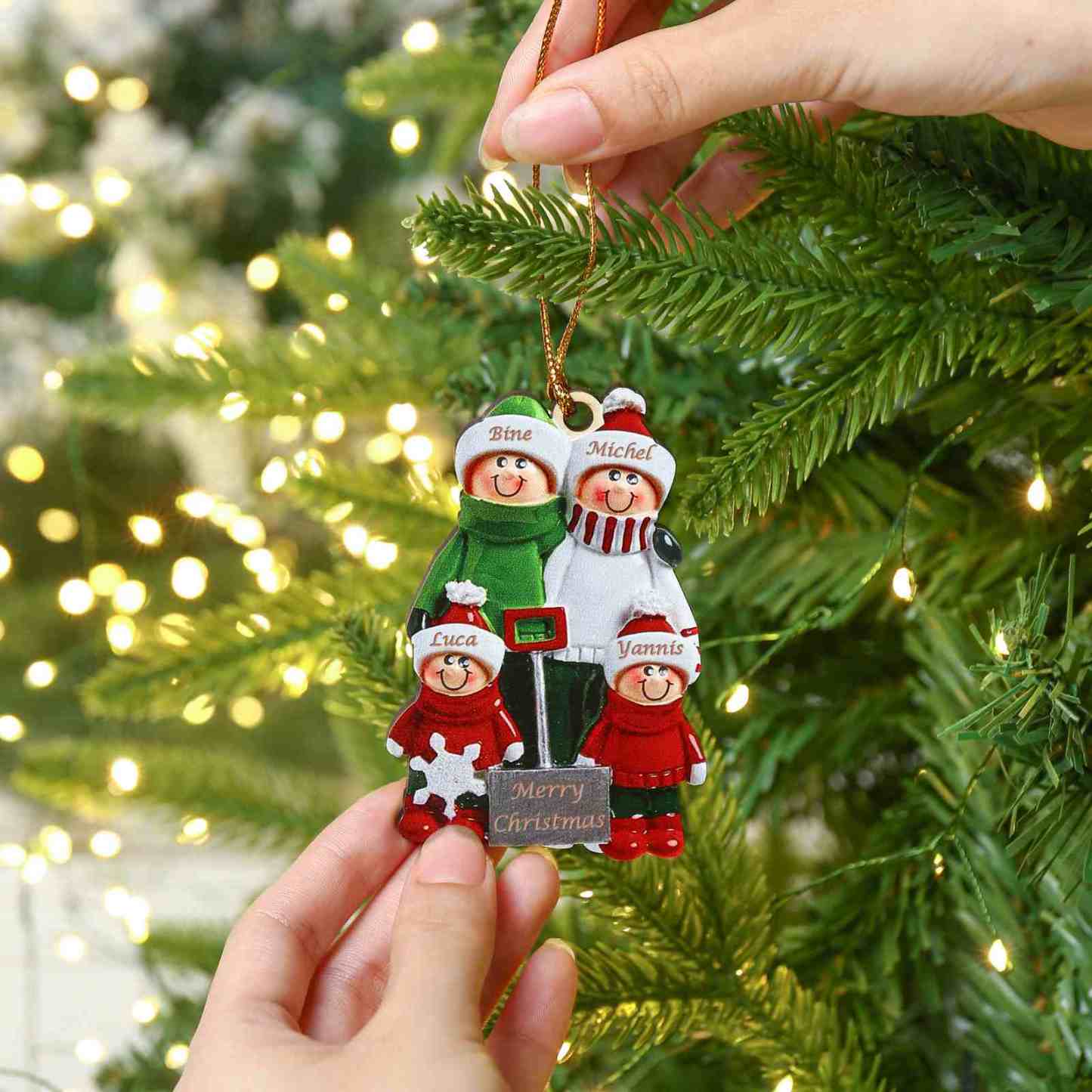 Holz Personalisierte 4 Namen & Jahr Schneeschaufelteam Weihnachtsornament Weihnachtsbaum Anhänger mit 4 Familienmitgliedern