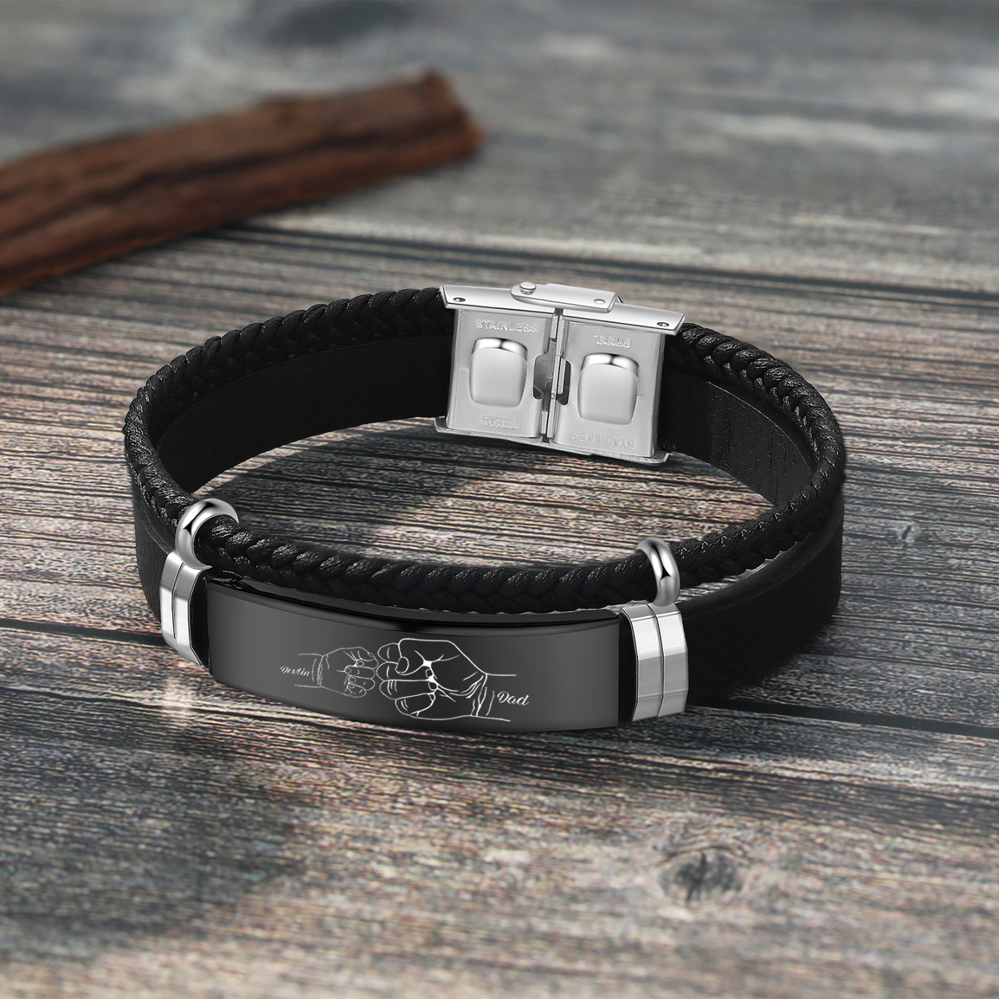 Personalisiertes Herren 2 Namen Faust Doppelt Leder Armband