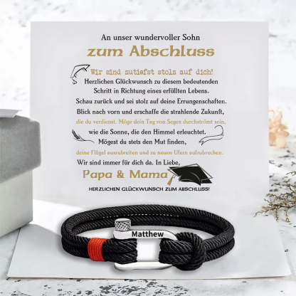 Herren Personalisierter 1 Name Edelstahl Hufeisenschnalle Handseil Armband--An unser wundervoller Sohn zum Abschluss-Geschenk mit Nachrichtenkarte
