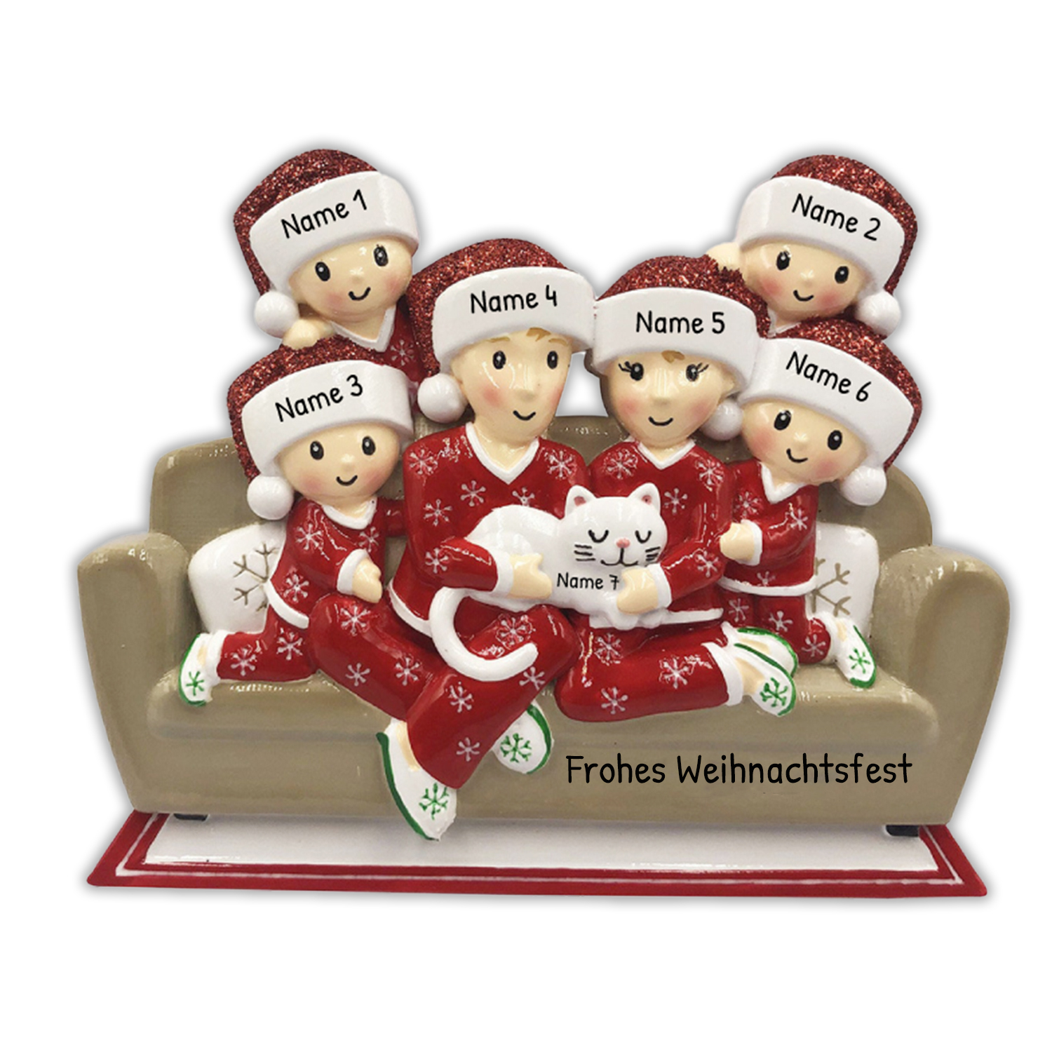 Holz Personalisiertes  3 Namen + 1 Katze Name & Text Weihnachtsornament
