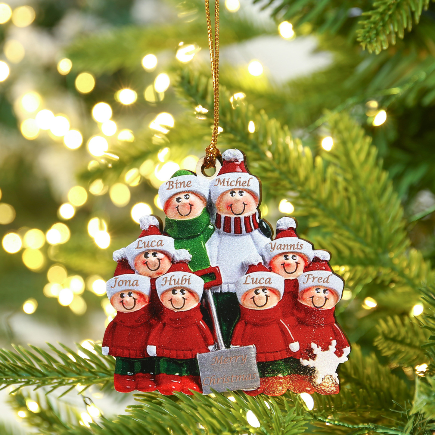 Holz Personalisierte 8 Namen & Jahr Schneeschaufelteam Weihnachtsornament Weihnachtsbaum Anhänger mit 8 Familienmitgliedern