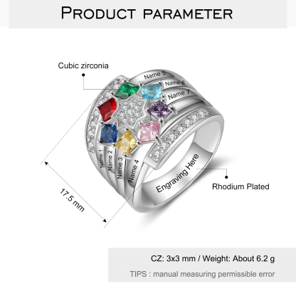 Personalisierter 7 Geburtssteine Namensring