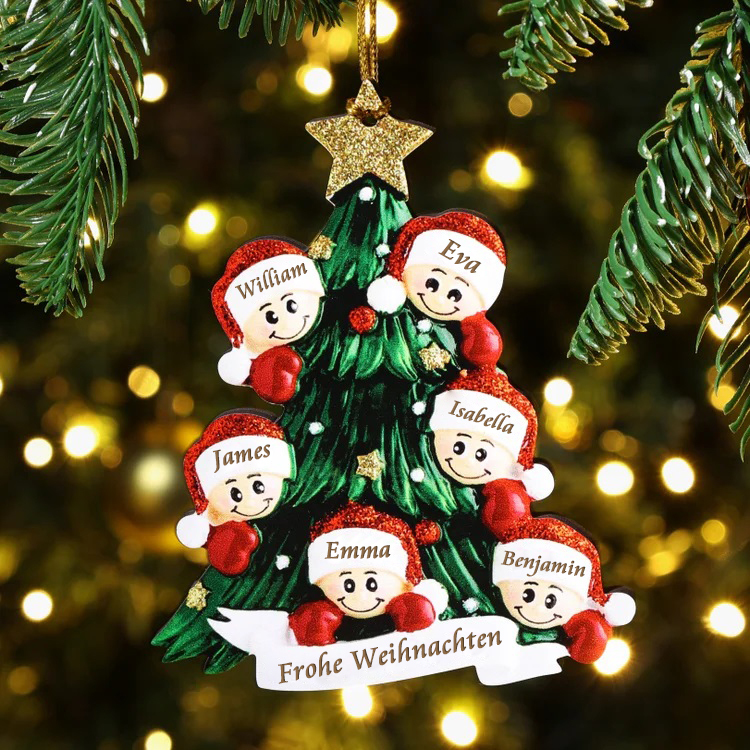 Holz Personalisiertes 6 Namen Text Weihnachtsornament Baum Anhänger mit 6 Familienmitgliedern
