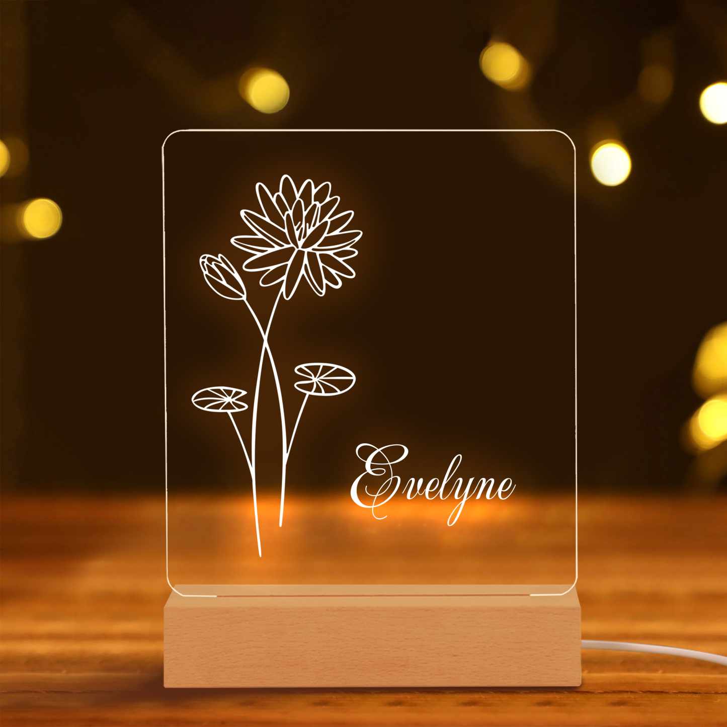 Personalisierter 1 Name & Geburtsblume Engel Acryl Nachtlicht-Geschenk zum Geburtstag