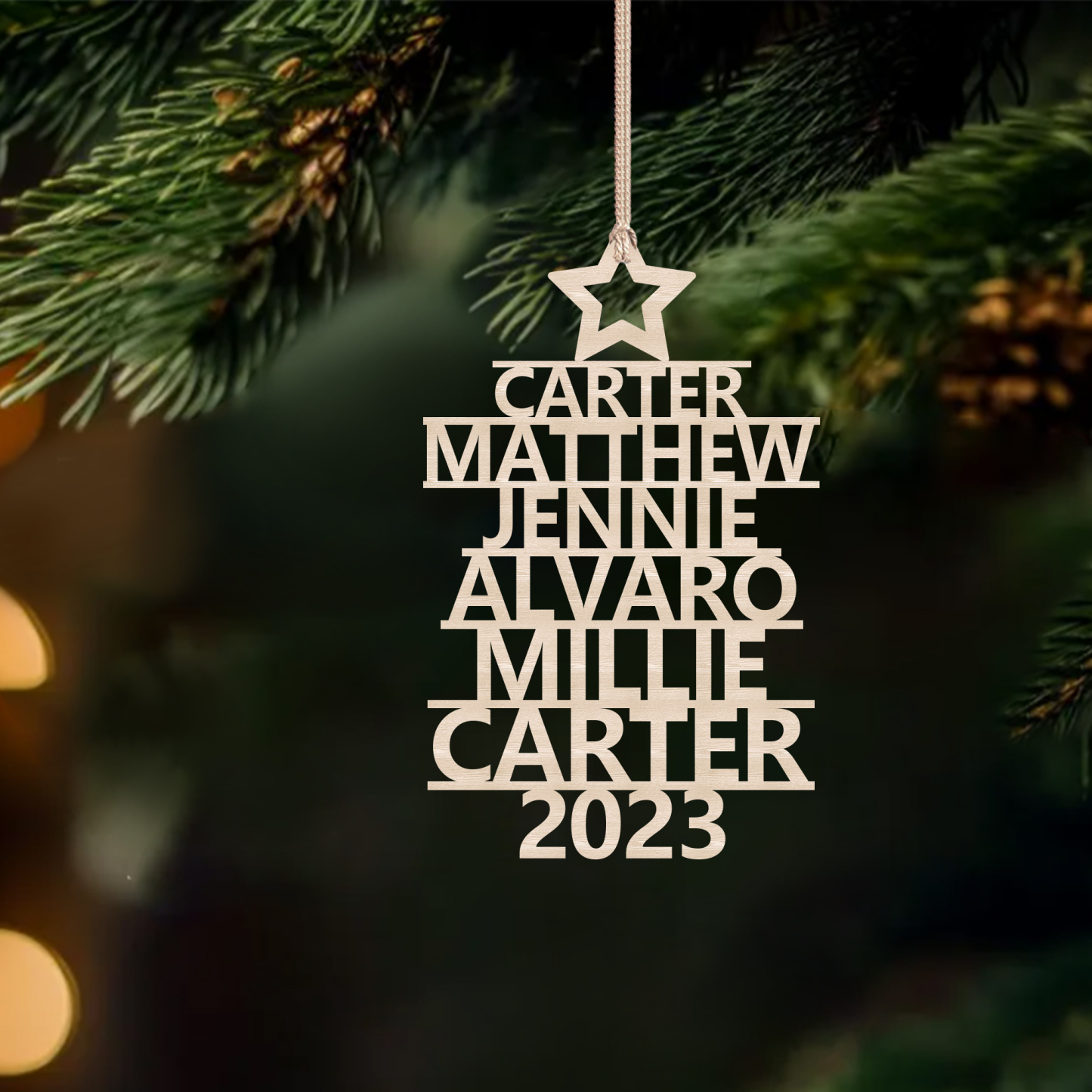Personalisierte 6 Namen & Jahr Holz Weihnachtsbaum Weihnachtsornament-Weihnachtsbaumornamente Anhänger Ornament