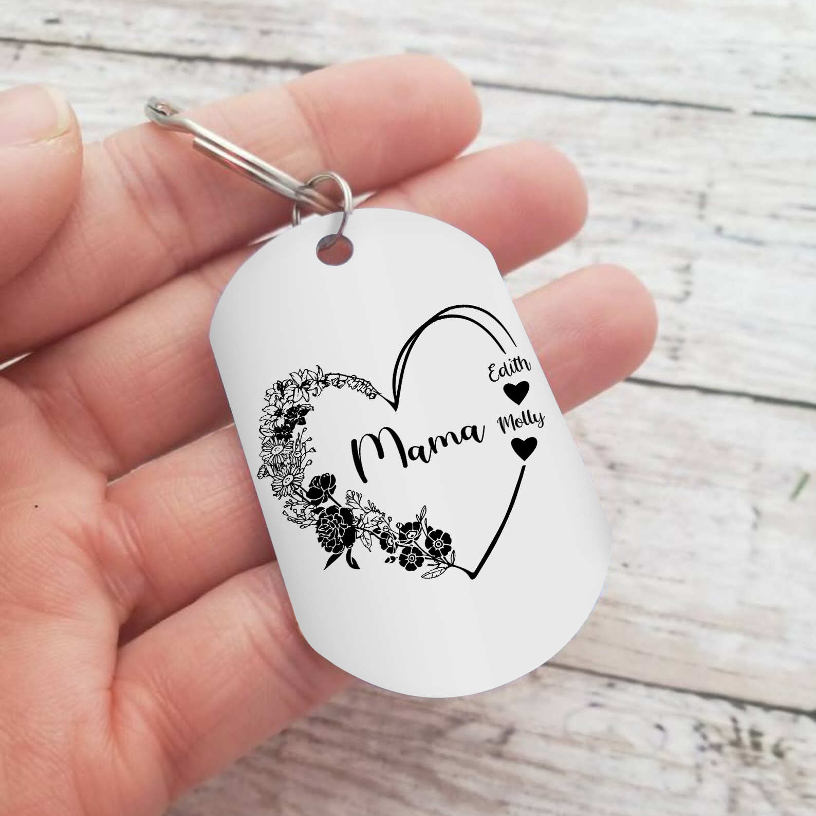 Personalisierbare 1-6 Namen Mama Herz Schlüsselanhänger