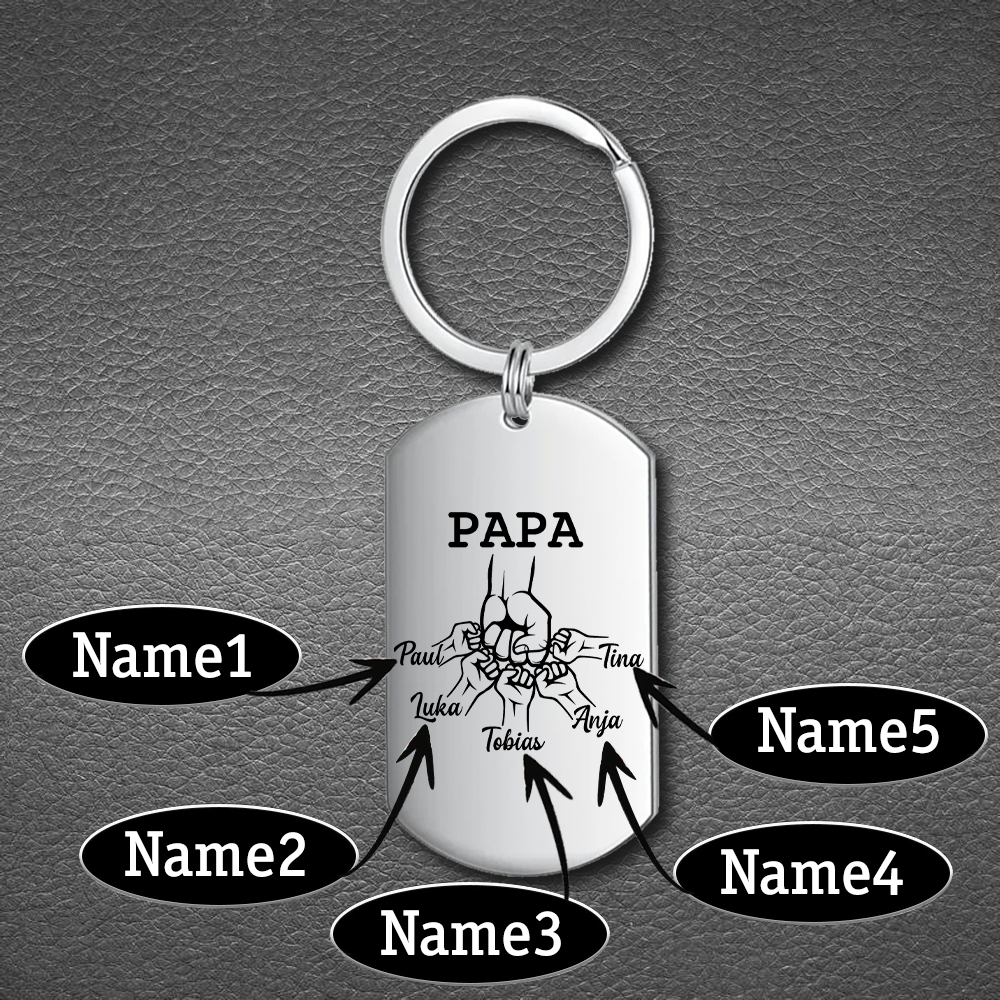 Personalisierbarer 5 Namen Papa/Opa Faust Schlüsselanhänger-Lieber Papa/Opa du hast ja bereits uns-Geschenk für Vater Vatertag
