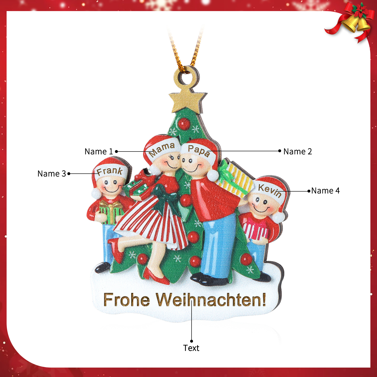 Personalisierte 2-5 Namen & Text Weihnachtsornament Weihnachtsbaum Holz-Anhänger für Familie