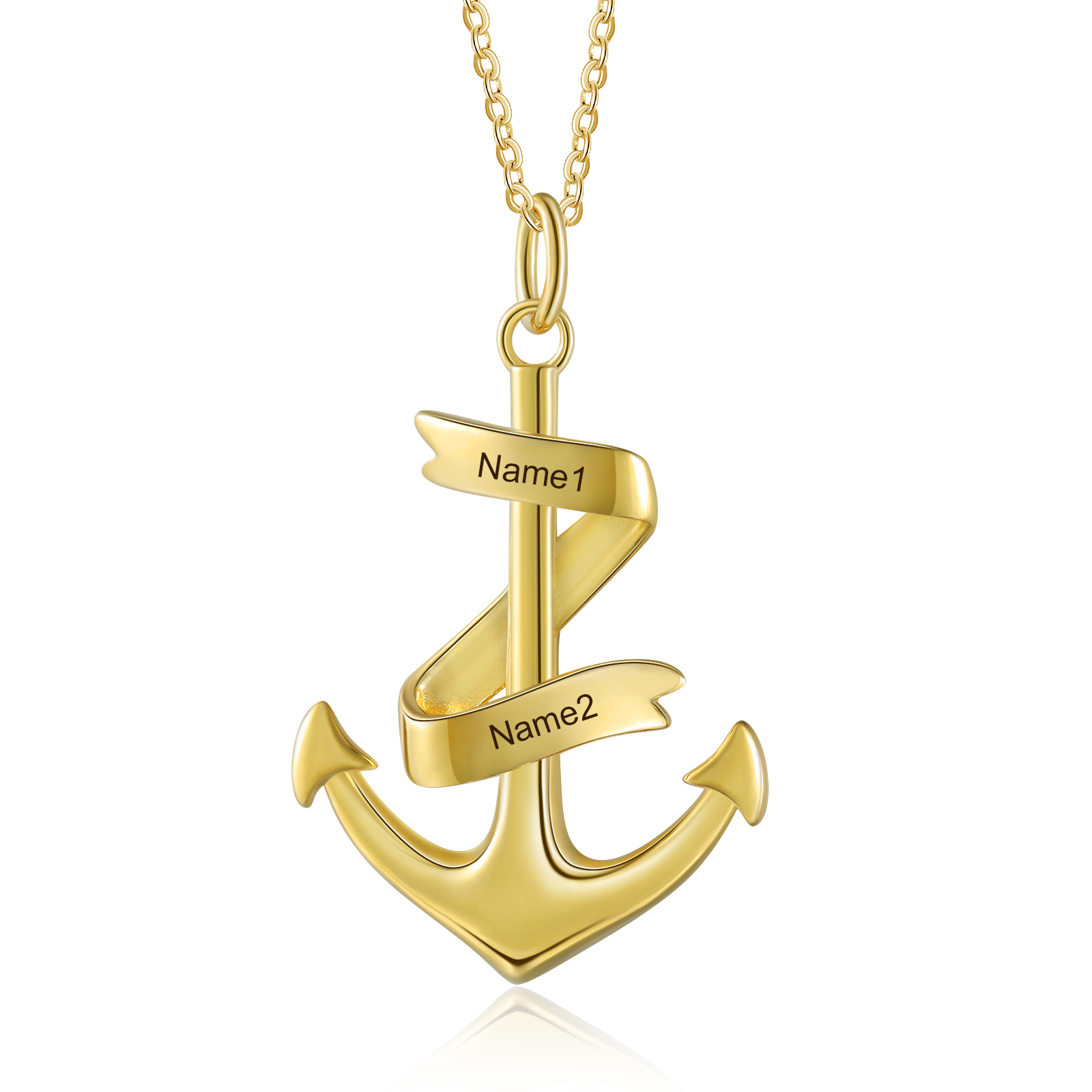 925 Sterling Silber Personalisierte 2 Namen Anker Halskette-Geschenk mit Meer Nachrichtenkarte