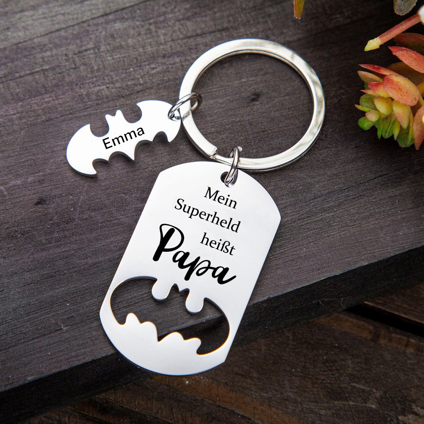 Personalisierbarer 1 Name Mein Superheld heißt Papa Fischgräte Schlüsselanhänger-Geschenk für Vater