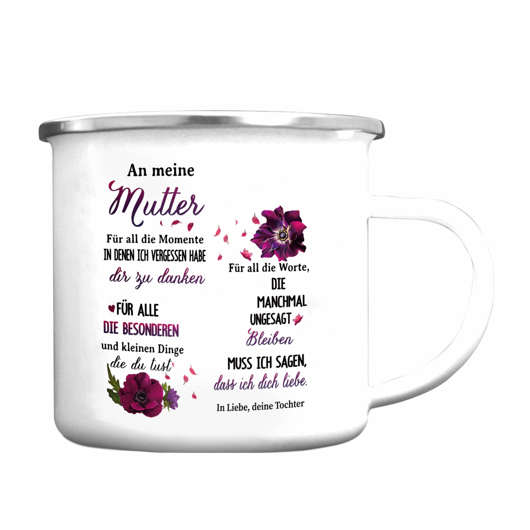 Emaille Becher & Kerzenhalter-Set im pinken Geschenkbox -An meine Mama ich muss sagen, dass ich dich lieben- Geschenkbox Set für Mutter von Tochter