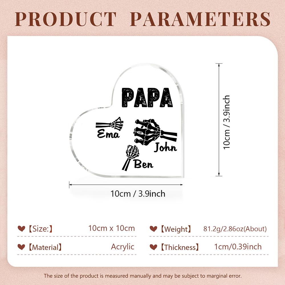 Personalisierte 3 Namen Acryl-Deko Papa Skelett Hand Schreibtischdekoration für Vater