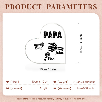 Personalisierte 3 Namen Acryl-Deko Papa Skelett Hand Schreibtischdekoration für Vater