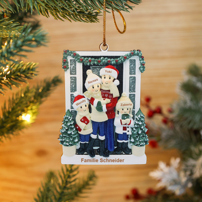 Holz Personalisierte 4 Namen & Text Weihnachtsornament Weihnachtsbaum Bauernhof Familie Anhänger mit 4 Familienmitgliedern