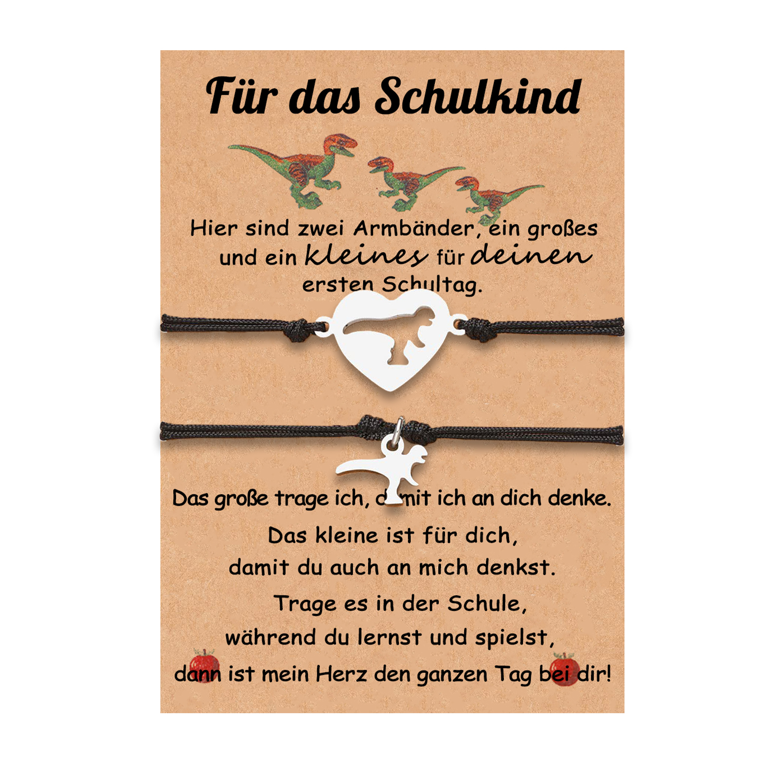 Dinos Armbänder Set mit 2 Ketten-Für das Schulkind-Schulanfang Geschenk mit Nachrichtenkarte