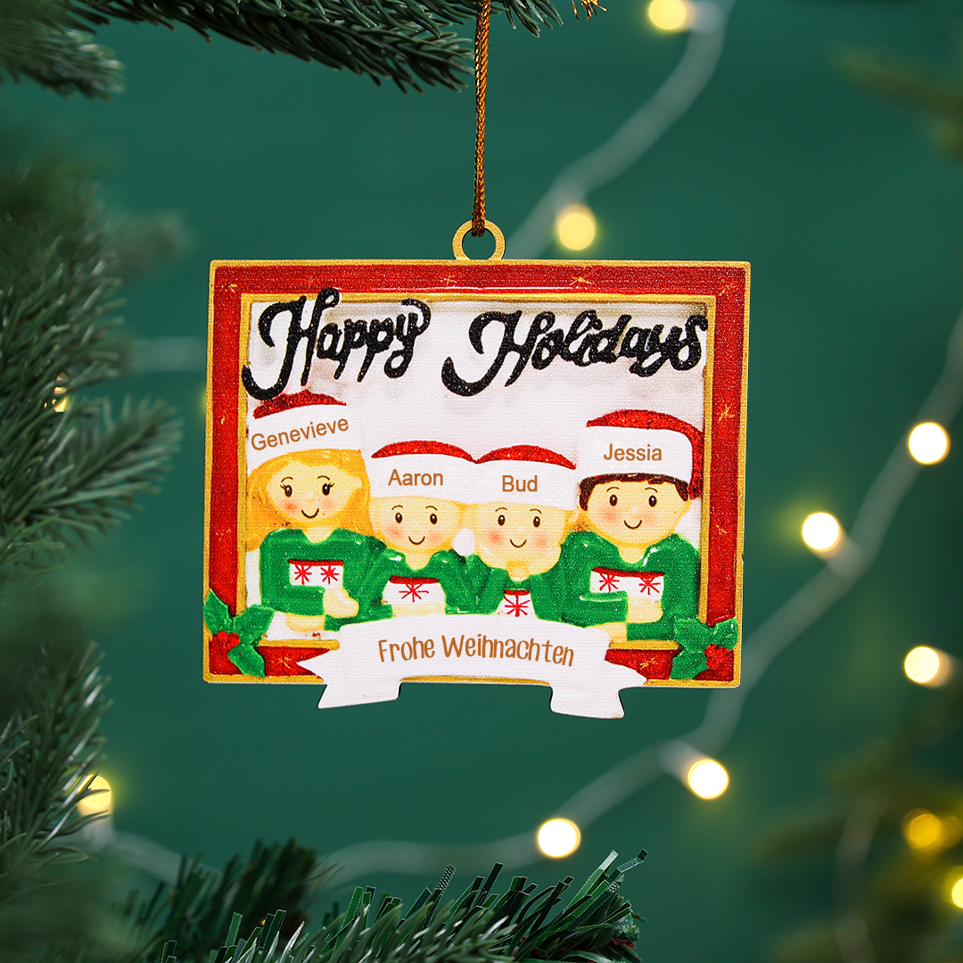 Holz Personalisierte 4 Namen & Text Rahmen Weihnachtsornament Weihnachtsbaum Anhänger