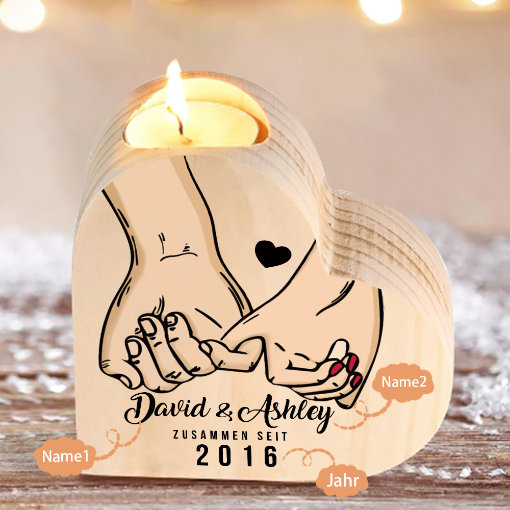 Herzform Kerzenhalter-Personalisierte 2 Namen & Jahr Kerzenständer für Paare