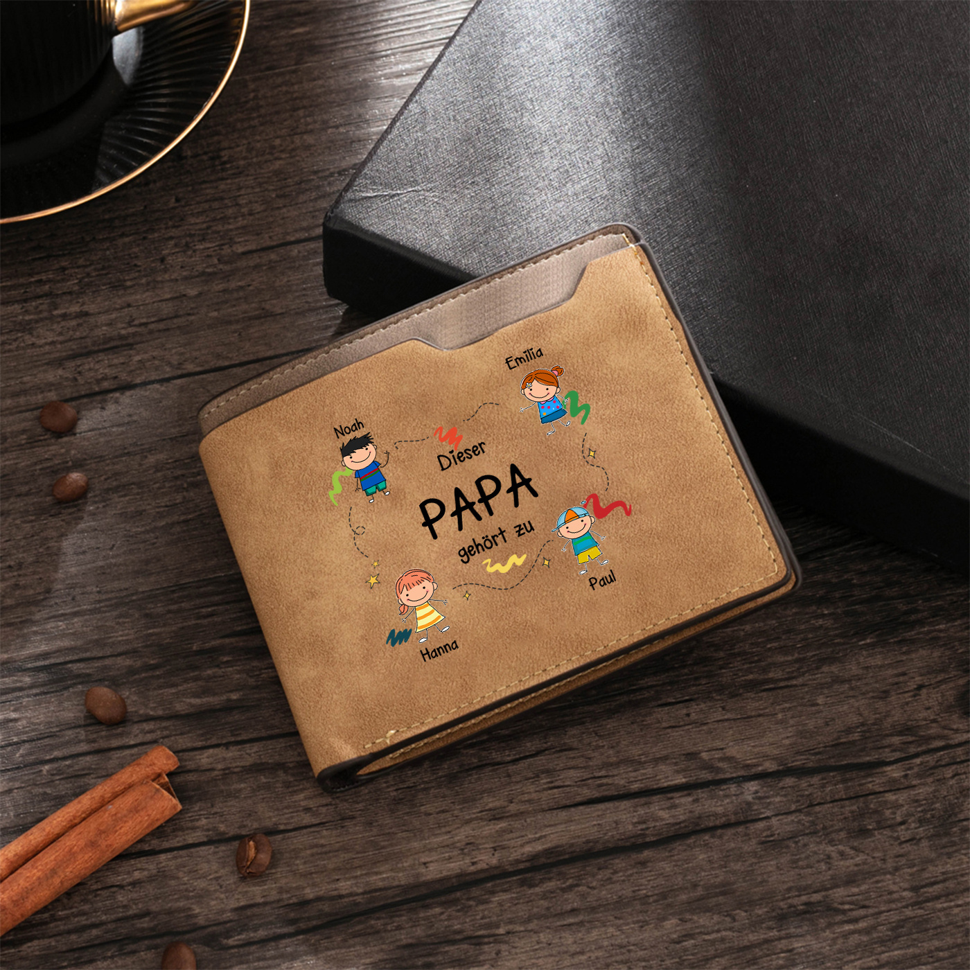 Personalisierte Geldbörse mit 1 bis 8 Namen zum Vatertag Papa Opa | Kettenmachen