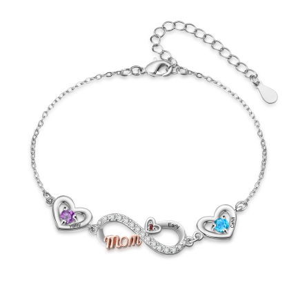 Personalisiertes Infinity-Herz Armband mit Geburtssteinen für Mama mit 2–6 Namen personalisiert