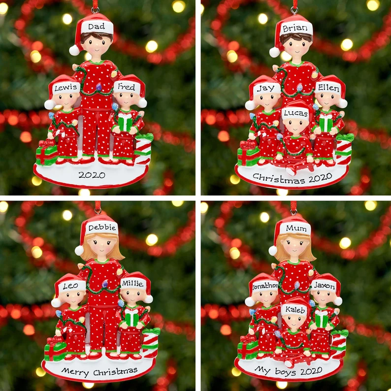 Holz Weihnachtsornament-Personalisierte 2 Namen Text Weinhachten Vater & Kind-Kostüm Ornament