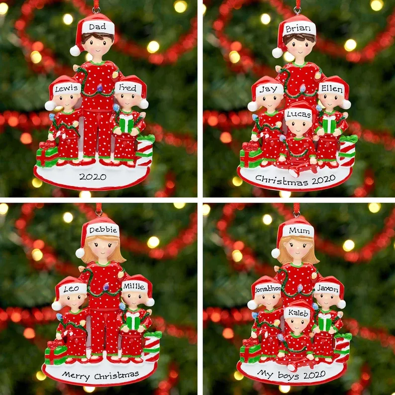 Holz Weihnachtsornament-Personalisierte 2 Namen Text Weinhachten Vater & Kind-Kostüm Ornament