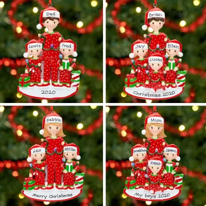 Holz Weihnachtsornament-Personalisierte 2 Namen Text Weinhachten Vater & Kind-Kostüm Ornament