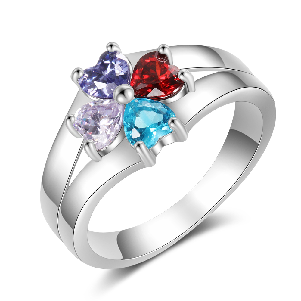 Personalisierte Mutter Ring mit 4 simulierten Geburtssteinen eingraviert 4 Namen Familienring Geschenk für Mama