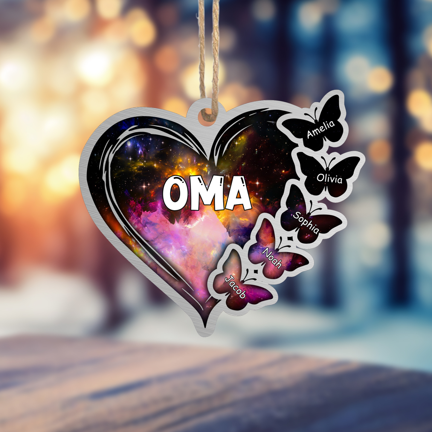 Acryl Weihnachtsornament-Personalisierte 2-11 Namen Schmetterling Herz Ornament/Schlüsselanhänger für Oma mit Schlüsselring