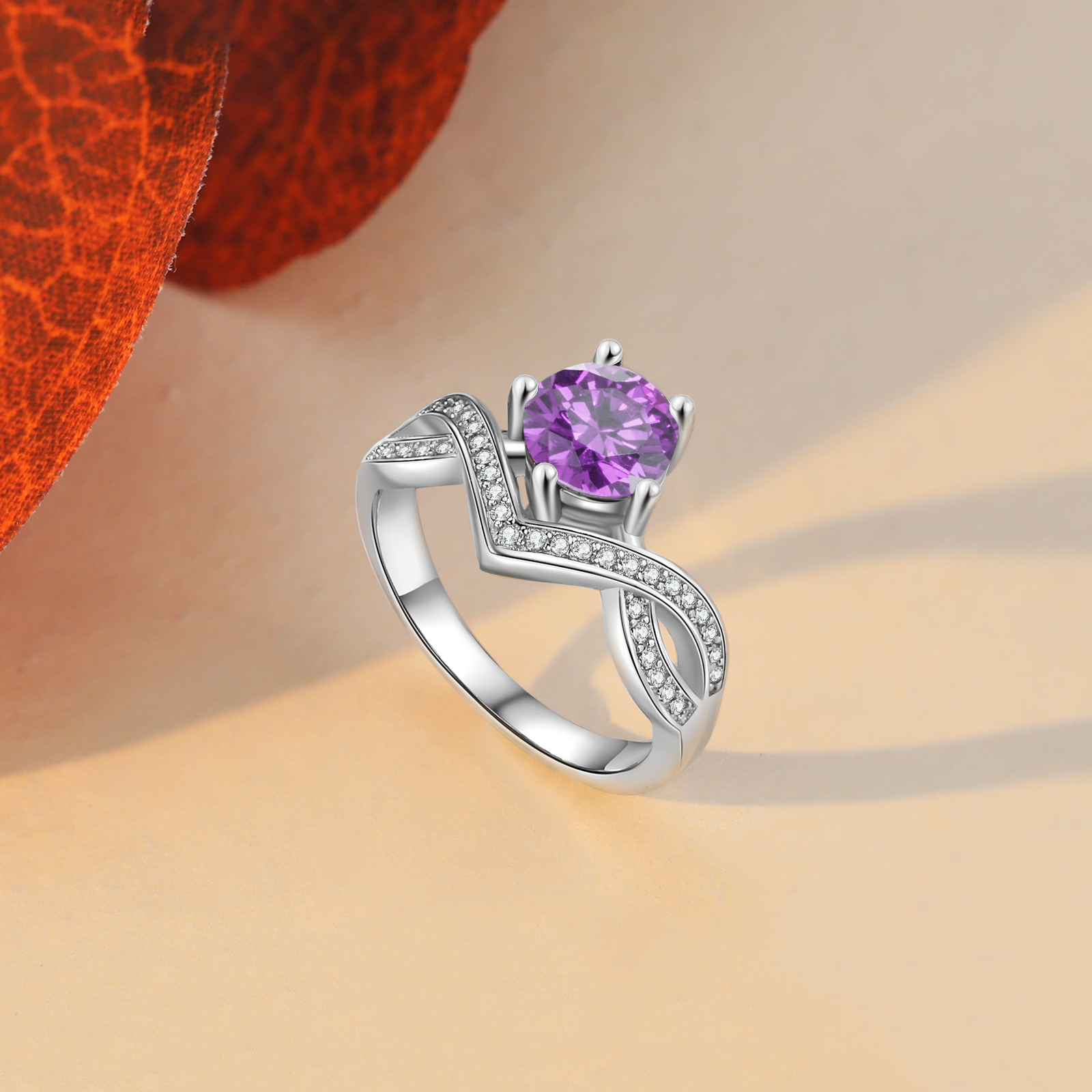 Personalisierter 1 Geburtsstein Twist Ring mit Zirkonia