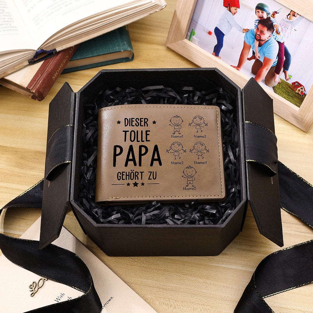 Kettenmachen Personalisierte 5 Namen & Foto-Dieser tolle Papa gehört
PU Leder Kurze Geldbörse für Vater 25.99