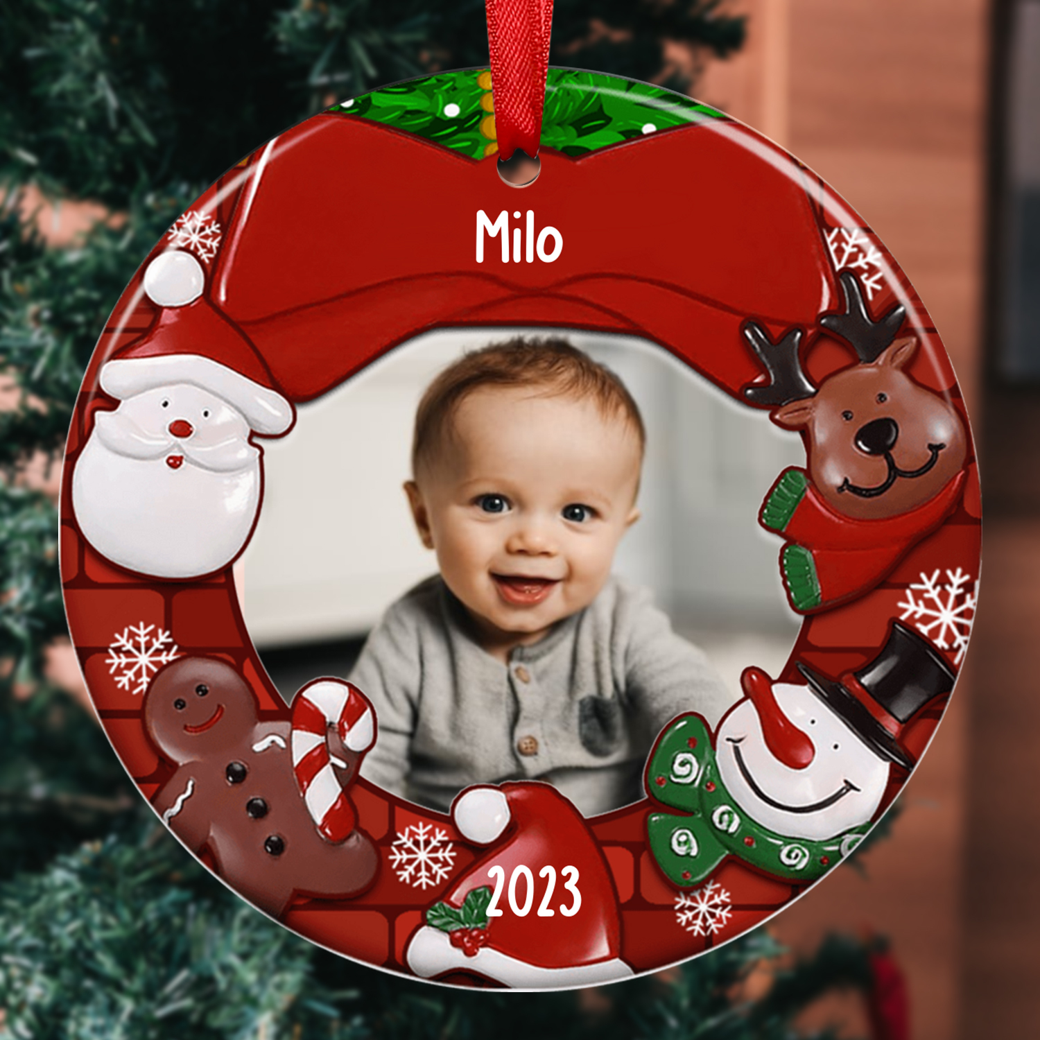 Acryl Weihnachtsornament-Personalisiertes Foto & Name & Jahr Rund Baby Ornament/Schlüsselanhänger mit Schlüsselring