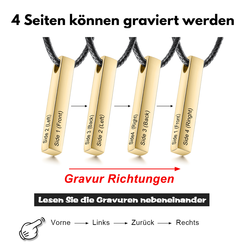 Herren Personalisierte 4 Namen Dreidimensionale Barrenkette