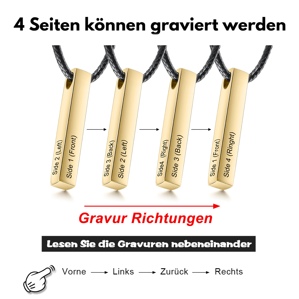 Herren Personalisierte 4 Namen Dreidimensionale Barrenkette