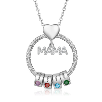 Personalisierte 4 Namen Gravur "MAMA" Halskette mit 4 Geburtssteinen