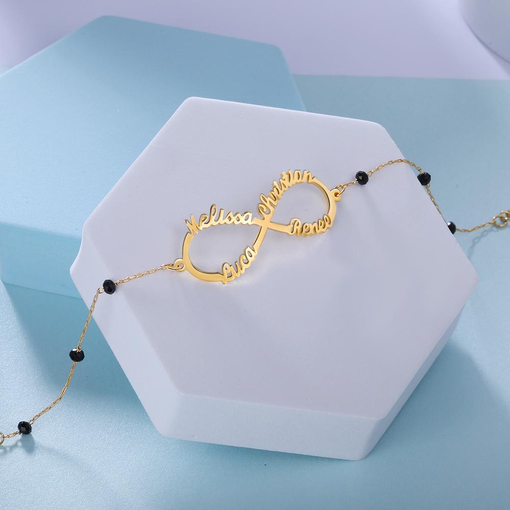 Infinity Armband mit 4 Namensgravur Kundenspezifisch