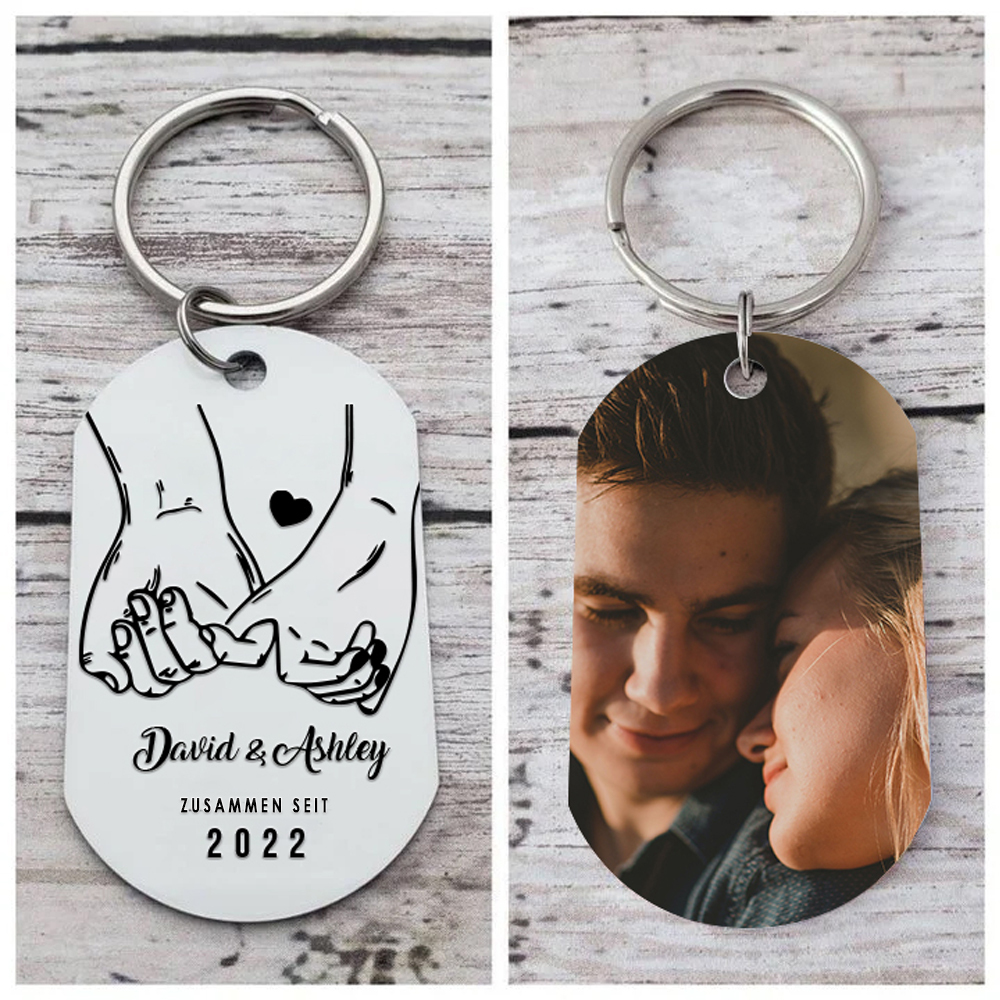 Personalisierbares Foto & 2 Namen & Text & Jahr Schlüsselanhänger-Geschenk für Paare